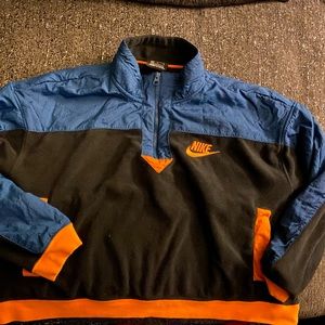 Nike Sport Wear Half Zip Fleece Jacket Cropped Hoodi Medium Black Blu